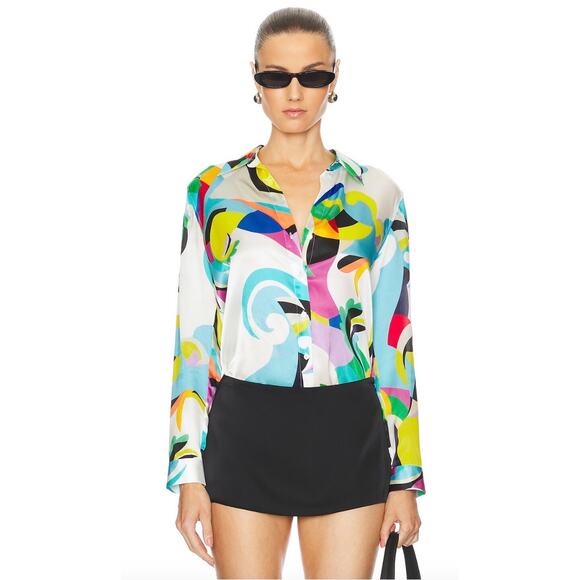 L’AGENCE Tyler Silk Charmeuse Blouse Multi Kaleidoscope Size Small - Picture 1 of 13